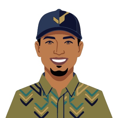 A Puerto Rican man about 38 with medium-brown skin, a navy baseball cap, a thin black goatee, an olive button-up shirt. Art deco style.