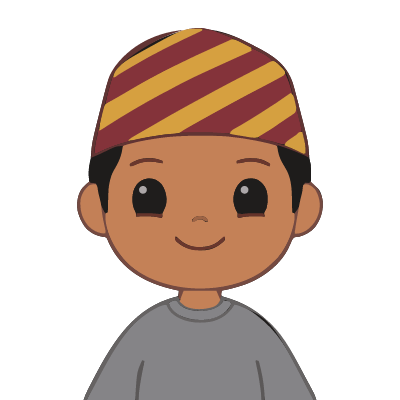 A Nepali man about 27 with medium-brown skin, short black hair under a maroon-and-mustard topi cap, a gray sweater. Chibi style.