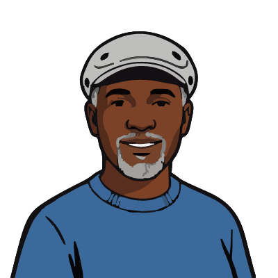 A Kenyan man about 52 with deep brown skin, a gray flat cap, a short salt-and-pepper beard, a blue knit sweater. Pop comic style.