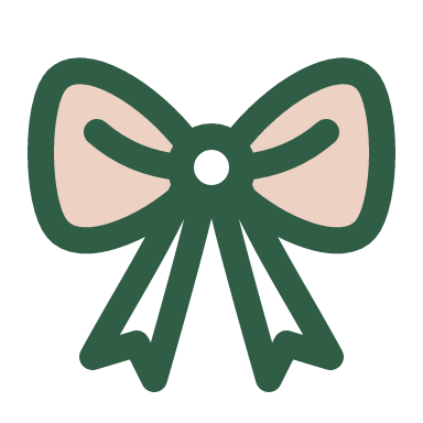 A ribbon bow seen straight on: two big loops on the left and right, a small round knot in the center, and two tail ends hanging down and flaring out with notched tips. Symmetric. The tint fills the loops.