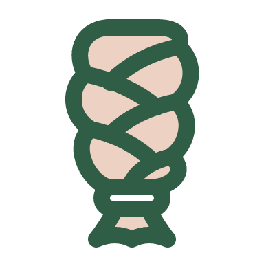 A single three-strand braid hanging straight down, slightly tapering: a column of interlocking leaf-shaped links alternating left and right, about six links, ending in a small tie band and a short loose tuft below. Smooth curves, evenly spaced. The tint fills the links.